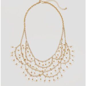 Chandelier Goldtone Necklace with Iridescent and Pearlized Beads